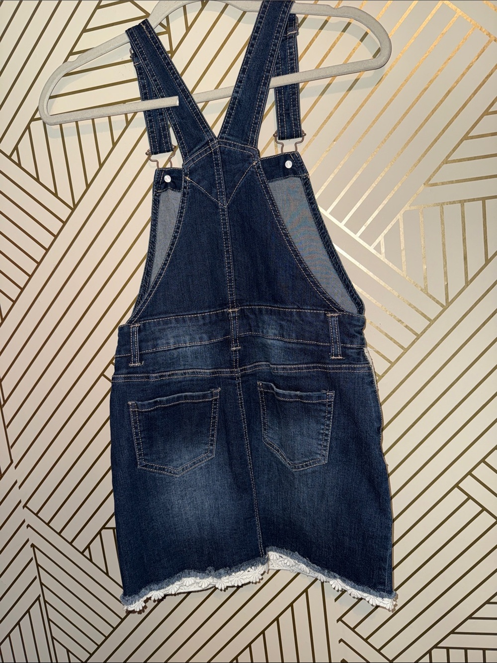Imperial Star Indigo Denim Pinafore Dress with Frayed Hem - Picture 5 of 6